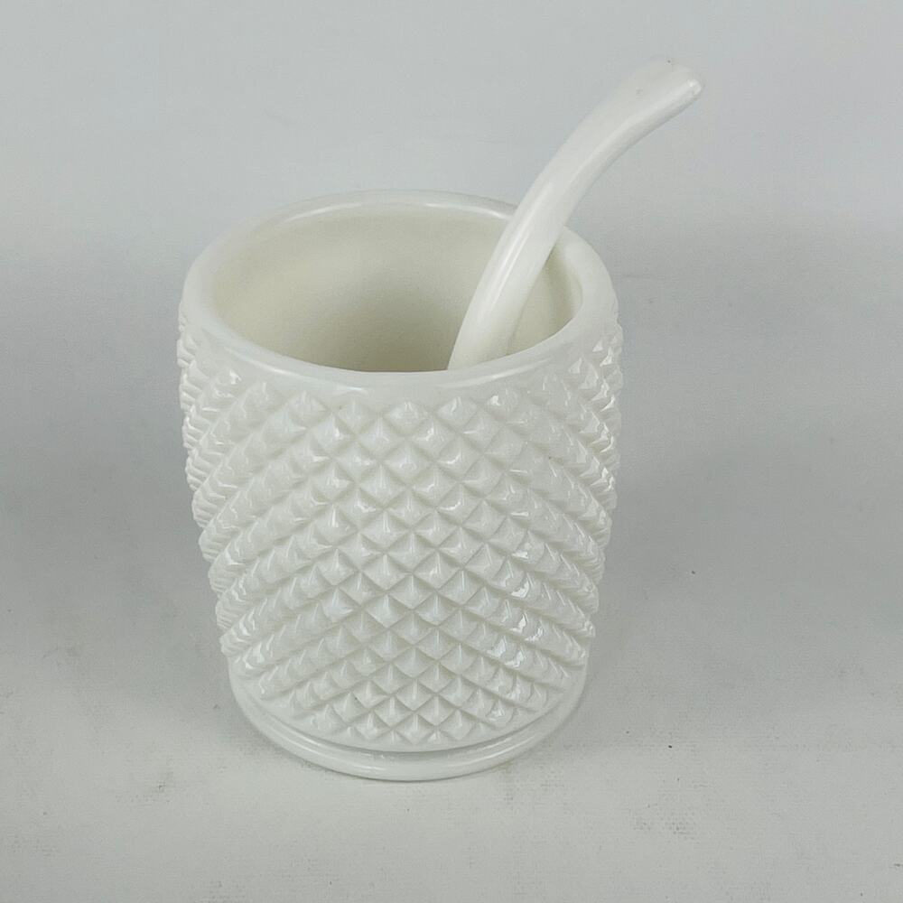 Vintage White Milk Glass Diamond Marmalade / Condiment Jar with Spoon (no lid)